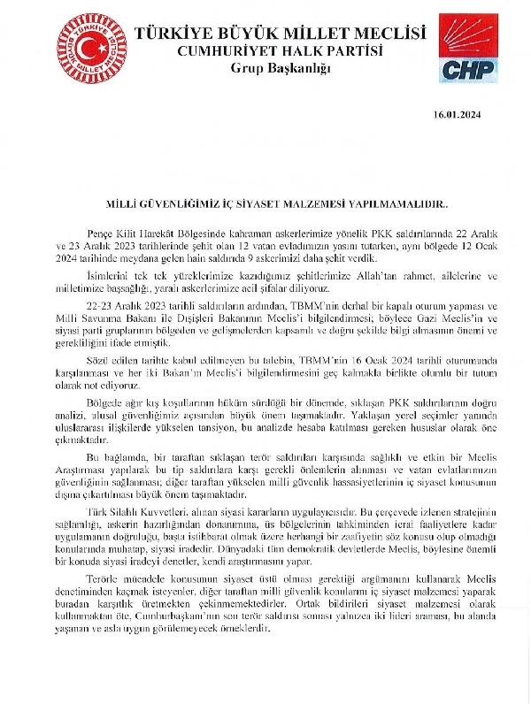 CHP'den ortak bildiri açıklaması